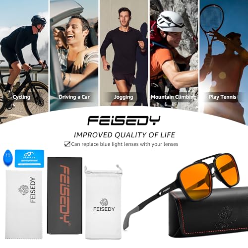 Image of FEISEDY Orange Blue Light Blocking Glasses for Woman Men Amber Lenses Computer Gaming Glasses for Better Sleep