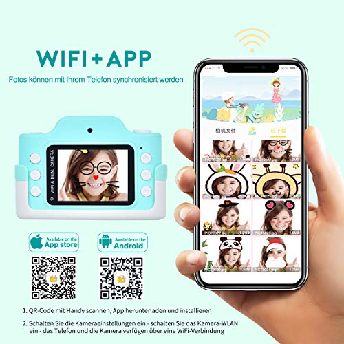 Funkprofi Kinderkamera WiFi 2 Objektive 24 MP HD 2.0" IPS-Bildschirm mit Aufklebern und Cartoon Schutzhülle Digitalkamera für Kinder als Geschenk (Blau) – Bild 4