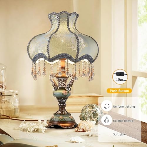 Lámpara de mesa europea estilo retro con pantalla de tela miniatura 3