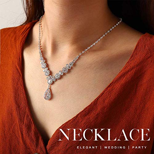 Unicra Bride Silver Bridal Necklace Earrings Set Crystal Bridal Wedding Jewelry Set Rhinestone Choker Necklace For Women And Girls (3 Piece Set - 2 Earrings And 1 Necklace) (A-Silver) #TOP5