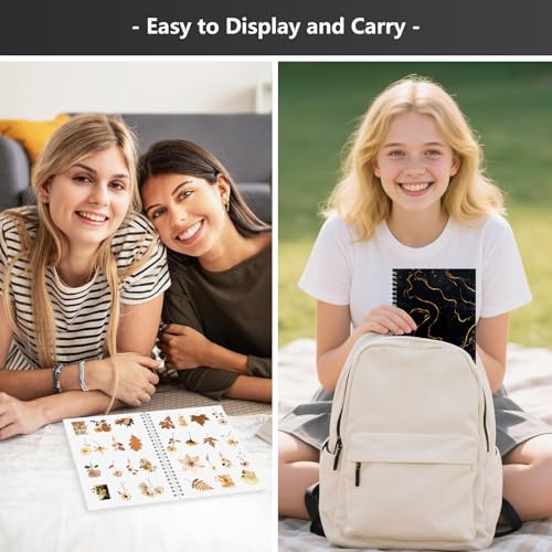 Álbum reutilizable para colección de pegamentos A5, negro y mármol, para adultos, con 37 hojas de papel desprendible, organizador para journal, planner y scrapbook miniatura 4