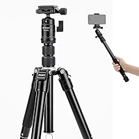 Vista 8 de Fotopro Mini trípode, trípode de viaje compacto y ligero de 60 pulgadas con cabeza de bola de 360 grados, soporte para teléfono desmontable para Gris