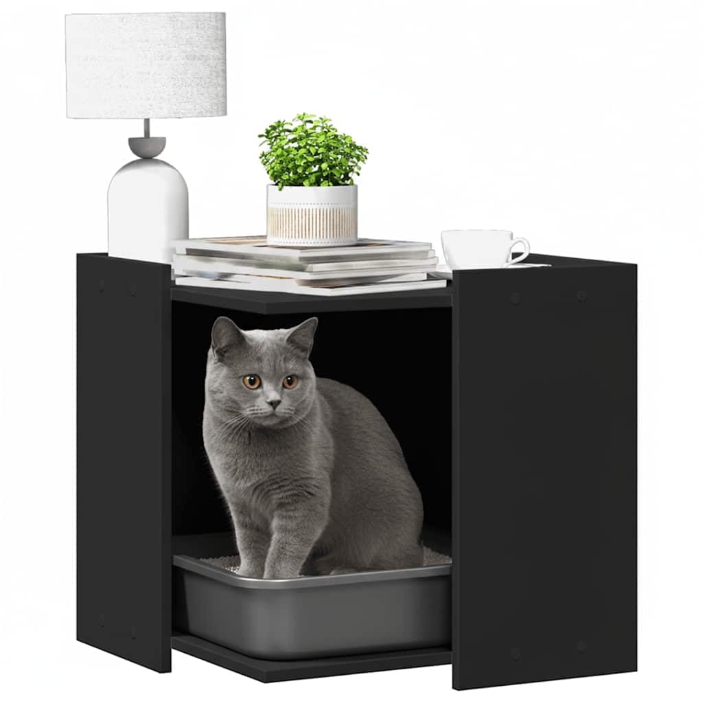 Katzenklo Schwarz aus Holzwerkstoff 53 x 53 x 51 cm, Katzenmöbel mit verstecktem Design, kratzbaum und katzenbaum Ersatz für Wohnung, stabil als Beistelltisch mit Liegefläche