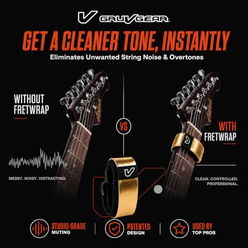 Image of Gruv Gear Fret Wrap & Guitar Mute, Fretwrap for Acoustic, Electric & Bass | String Dampener Recording, Tapping & Practice Accessory (1 Pack, Medium Gold, Fits 5 String Bass, 7 String Guitar)