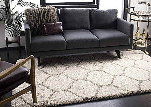 Image of Moroccan Design Microfiber Hand Woven Shaggy Carpet Collection with 2 inch Pile Height Carpet for Living Room Size 12x18 feet coular Ivory /Beige
