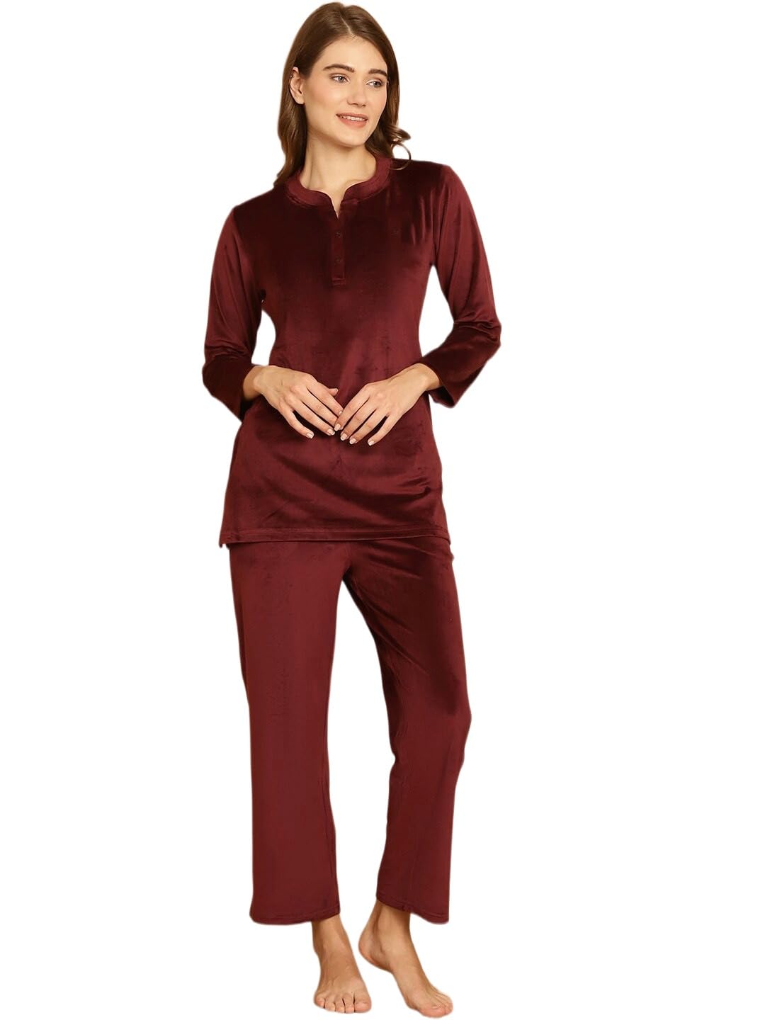 Women’s Winter Soft Velvet Night Suit Set – Long Sleeve Top & Pajama Winter Sleepwear-image-8
