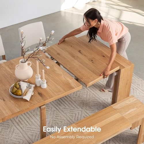 Transformer Table Expandable Dining Table for 2 to 12, Solid Wood Extendable Kitchen Table, Space-Saving Furniture, Small to Large Adjustable Dinner Table with Bench (Natural, Table + Bench) - Image 5