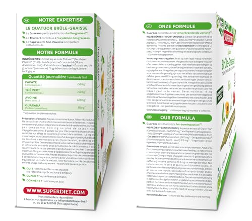 SUPERDIET - QUATUOR BRÛLE-GRAISSE BIO - Minceur -Thé vert, Papaye, Son d'avoine, Guarana - Format nomade-20 Unidoses de 15 ml – Image 3