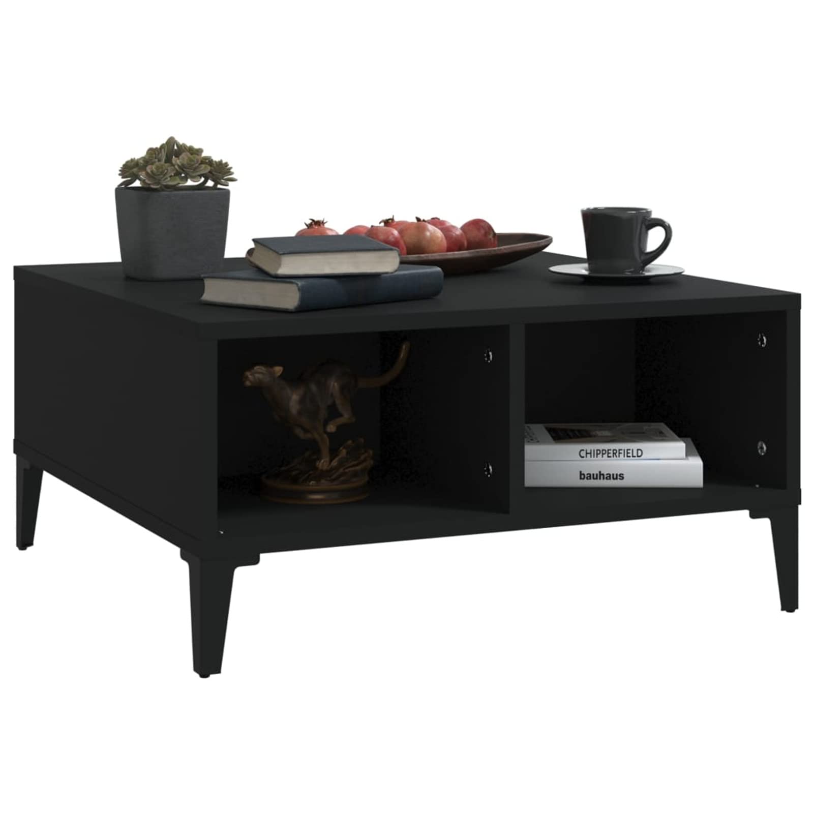 Homgoday Tavolino da caffè nero, 60 x 60 x 30 cm, in legno ingegnerizzato, tavolino da tè, per soggiorno, sala ricevimenti per ospiti, ufficio e corridoio