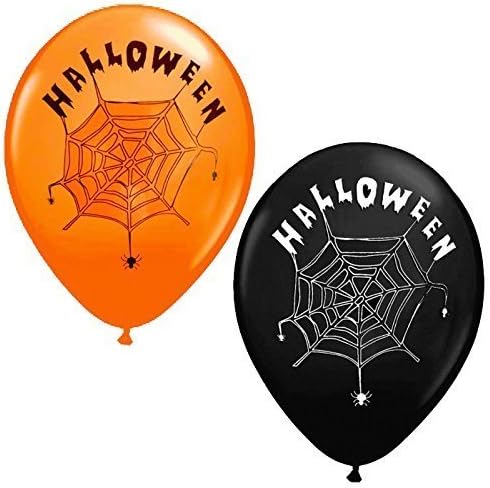 Scream Machine 32 x Halloween Orange & Black Party Balloons Spiderweb Trick or Treat Decoration Scene Setters