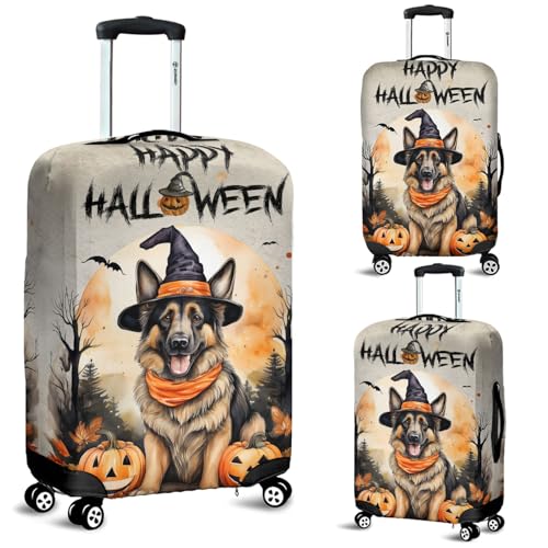 Happy Halloween German Shepherd Witches Hat Pumpkin Carving Travel Luggage Cover Alsatian Dog Lover Gifts Suitcase Dust Protective Decor - 020192