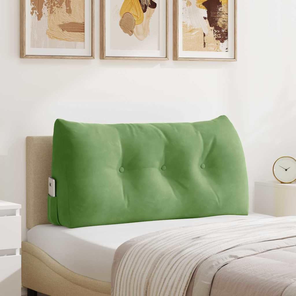Rückenkissen 100 x 24 x 50 cm, Samt Lesekissen für Sofa und Bett, Hellgrün, Ergonomisches Stützkissen mit Seitentasche und waschbarem Bezug, Dekokissen für Wohnzimmer