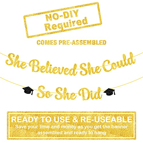 Image of KatchOn She Believed She Could So She Did Banner 10 Feet Glitter, No DIY, Gold and Black You Did It Banner, Graduation Decorations 2026