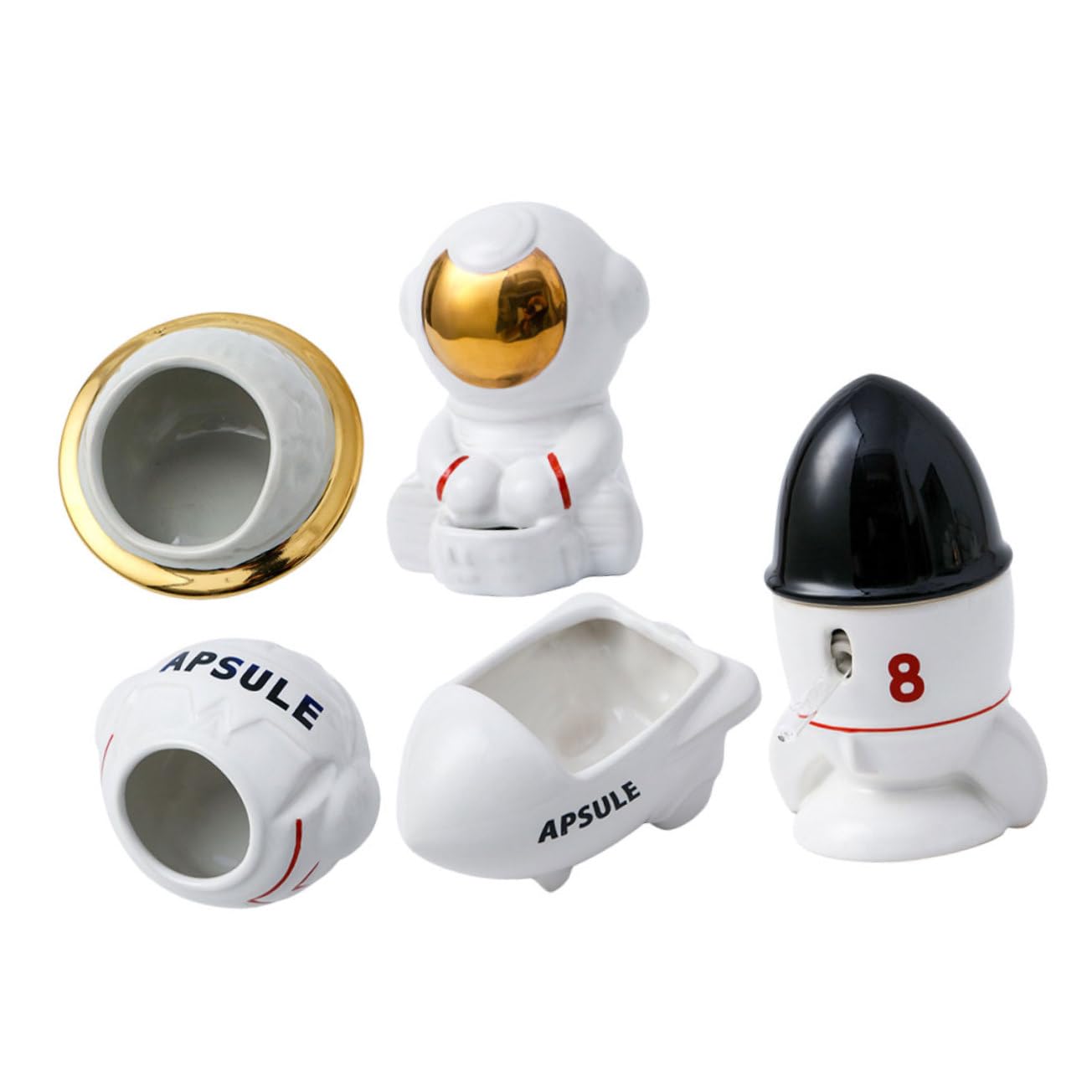 DOITOOL 1juego Accesorios para Hámster De Cerámica Tema Espacial Comedero Bebedero Astronauta Baño De y Escondite Forma De Cohete para Mascotas