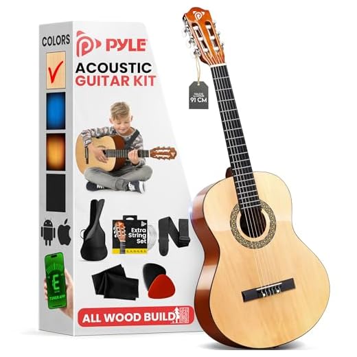 Pyle - Kit de Guitare Acoustique pour Débutant - Guitare Enfant/Adulte - Taille Junior 3/4 en Bois Massif - 91,44 cm Frêne Naturel