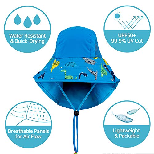 Image of Kids Sun Hat UPF 50+ Boy Girl Protection Hat Wide Brim Beach Hats with Mesh and Adjustable Chin Strap