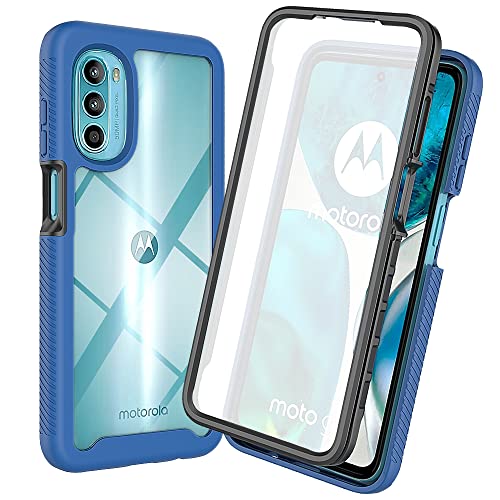 XINNI Funda para Motorola Moto G82 5G(G52) Antichoques 360 Grados con Protector de Pantalla Integrado Robusto Doble Cara Bumper Transparente Case Completa Carcasa, Azul Oscuro
