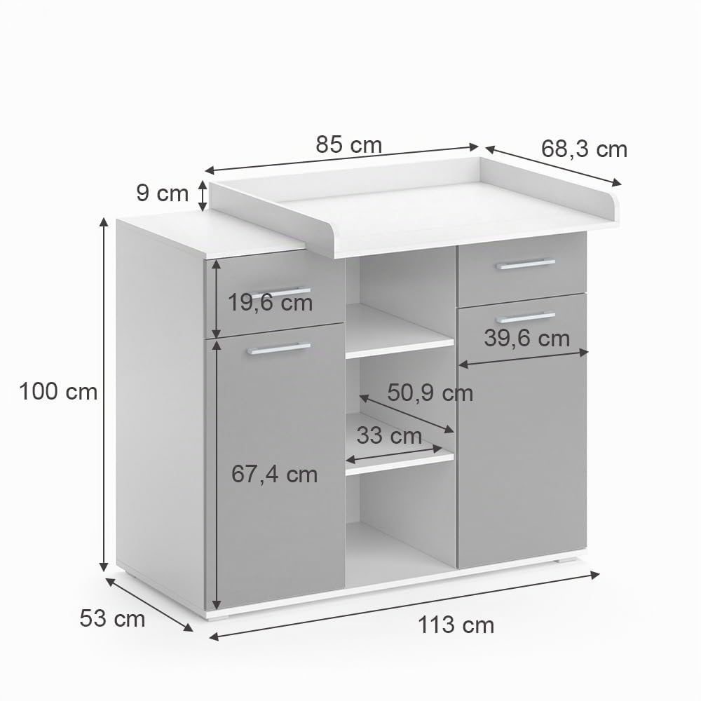 Vicco Fasciatoio Leonie, Grigio, 113 x 109 cm | con fasciatoio rimovibile per l'utilizzo come cassettiera