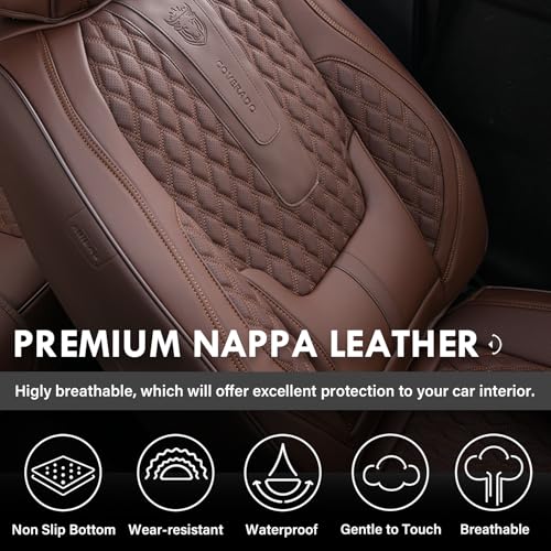 Image of Coverado Front Seat Covers, Car Seat Covers Front Seats, Nappa Leather Seat Covers for Cars, Waterproof Seat Covers with Lumbar Support Universal Fit for Most Cars SUV Trucks (Front, Coffee)