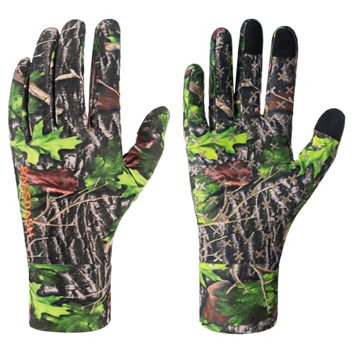 BASSDASH Mens Camo Hunting Gloves UPF 50+ Lightweight Touchscreen Gloves for Warm Weather Fishing Hiking Outdoor Activities