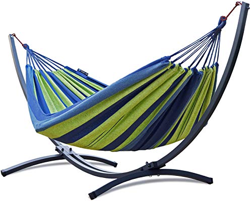 Potenza® Hamac avec Support Métal pour 2 Personnes - Démontable, Charge Max 220 kg - Double XXL, Plus de Stabilité - Support Graphite, Hamac Vert/Bleu