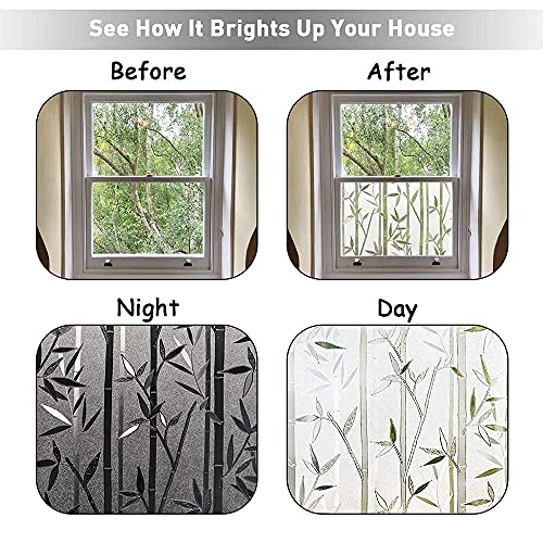Image of Elton 3D Window Films Privacy Film Self Adhesive Decorative Film for Bathroom Door Window Heat Control Anti UV (Green Flower) - 24 x 144 inches