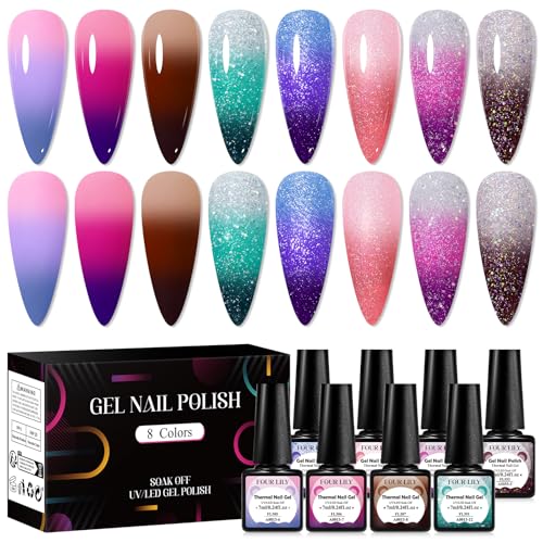 Set de esmaltes de uñas gel térmico con 8 colores cambiantes miniatura 1