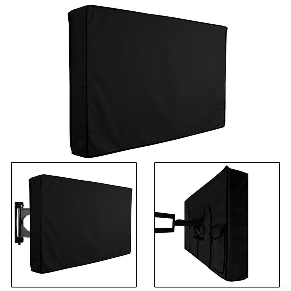 Copertura per televisore 600D, impermeabile, resistente ai raggi UV, resistente, per schermo piatto, con tasca per telecomando, colore nero (55-61 cm)