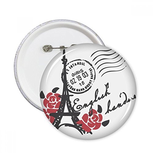 Broches rondes Tour Eiffel roses style timbre cadeau souvenir de Paris, lot de 5 badges Button