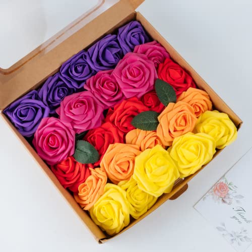LUSSO LIA 25 pcs Decorative Artificial Flower Foam Roses with Bendable Stems for Wedding Bouquet Anniversary, Valentine's Day - Image 2