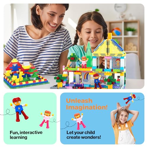 picassotiles 585pc kids activity table magnetic tiles and building bricks stem pretend play learning with reversible brick whiteboard tabletop storage bins and add-on toys boys girls ages 3 pbt585