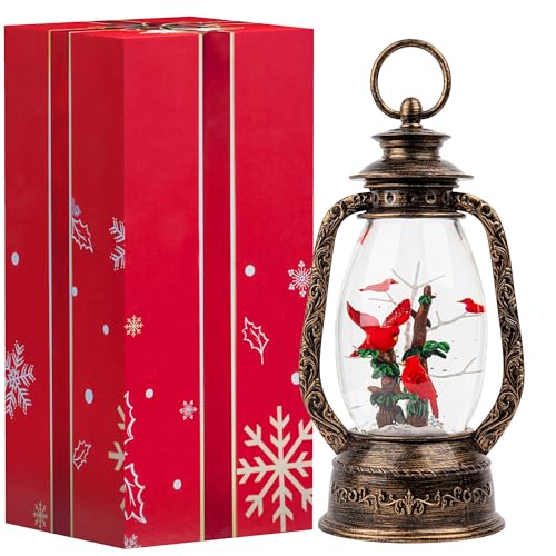 Linterna con Cardenal Navideño de Nieve Artificial para Adornar la Mesa del Salón 8