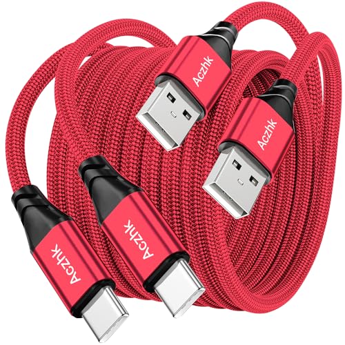 Lot de 2 câbles USB C - 2 m - 3,1 A - En nylon - Charge rapide et synchronisation USB C - Pour Samsung S10/S9/S8te 10te 9, Huawei P30/P20/Mate 20, Sony Xperia iPhone 15 Pro Max (rouge)