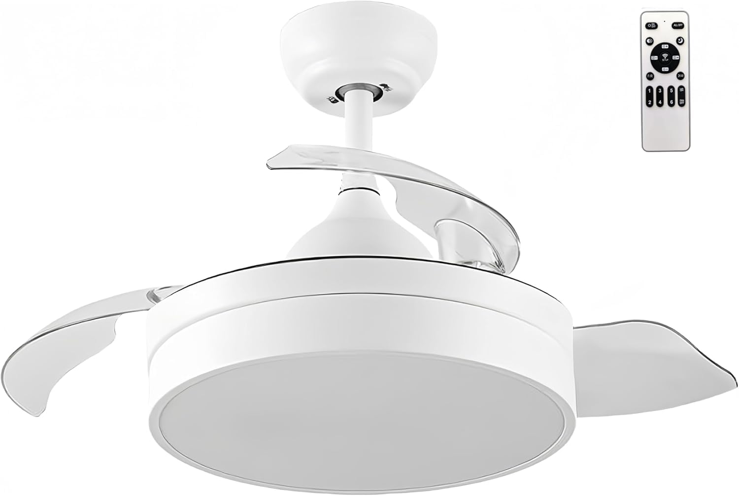 LEDUNI ® Ventilador con Luz Lámpara LED 72W Ventilador Invisible Ultra Silencioso con Mando a Distancia y Palas Retráctiles Φ52*H40cm Luz Fría/Neutra/Cálida Interiores Plafón lluminación