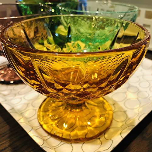 Kmwares 4Pcs Set 8Oz Colored Footed Glass Dessert Bowls/Cups With Colorful Crystal Diamond Pattern - For Dessert, Sundae, Ice Cream, Smoothie, Fruit, Salad, Snack, Cocktail, Condiment, Wedding Party #TOP5
