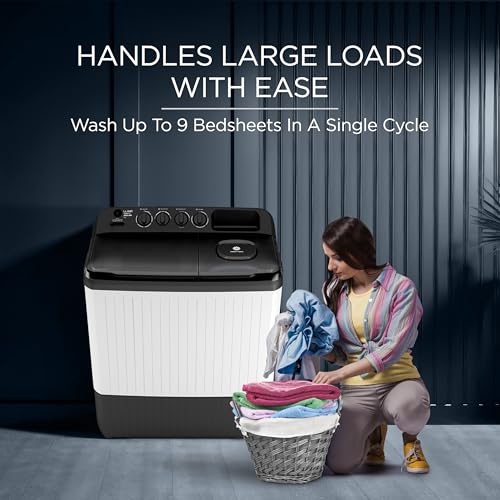 Image of Lloyd 9 kg 5 Star Semi Automatic Top Load Washing Machine |1300 RPM | Detergent Storage Zone | 3 Wash Programs | Swift Dry | Magic Filter, (GLWS905AONDG, Dark Grey and White)