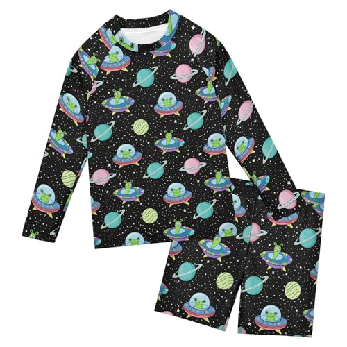Cute Alien UFO Toddlers and Baby Boys' Swimsuit Trunk and Rashguard Set B0403996