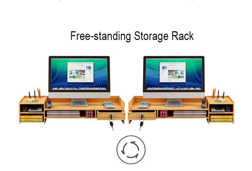 Support de Moniteur en Bois avec tiroir verrouillable éère de Rangement pour Bureau, Plate-Forme d'écran pour Ordinateur, PC, Meuble TV