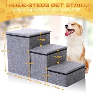   2-Set-Dog-Stairs-for-Small-Dogs-161-h-Dog-Steps-for-High-Beds-3-Steps-Foldable-Stairs-with-Storage-for-Couch-Sofa-and-Chair-Non-Slip-Balanced-Dog-Indoor-Step-Cat-Dog-Ramp-Hold-up-to-165-Lbs