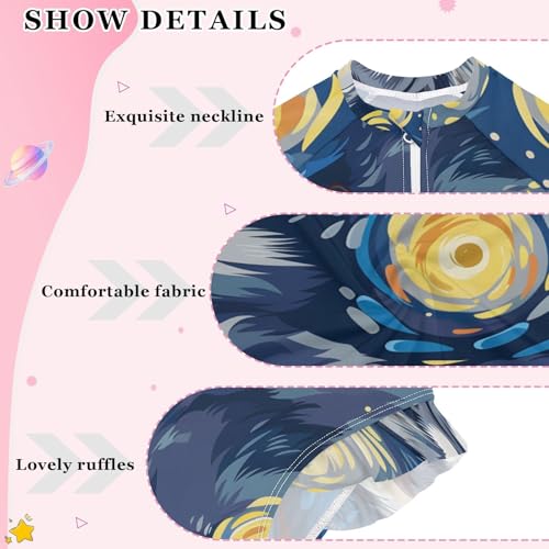 Girls One Piece Swimsuits Long Sleeve Swimsuit Zipper Bathing Suits Husky Dog Van Gogh's Starry Sky3