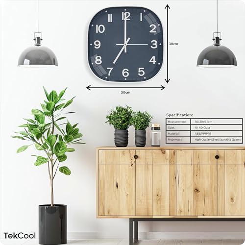 Image of TEKCOOL Plastic Analogue Wall Clock 12 inch Silent Quartz Decorative Wall Clock Non-Ticking Classic Clock Battery Operated Round Easy to Read for Room /Home /Kitchen /Bedroom /Office /School.Grey white'
