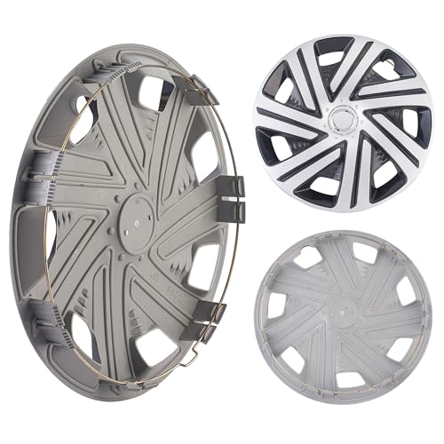 Image of Black with Silver Hubcap Wheel Cover Replacement Kit 15 inch Hub Caps Wheel Rim Cover Car Exterior Accessories Pack of 4, 15 Inches