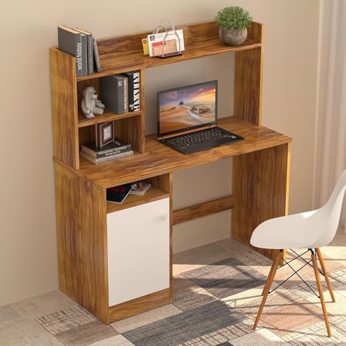 Image of Callas Engineered Wood Study Table with Hutch & Cabinet Storage - Laptop Computer Desk for Home Office, Study, or Bedroom - Modern Workstation Table (N-ST-05-Walnut)