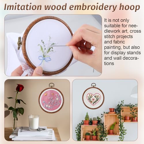 Image of 3 Pieces 3 Inch Embroidery Hoop Set, Cross Stitch Ornament Frames, Embroidery Hoop Imitated Wood Display Frame for Art Craft Sewing and Hanging Decor