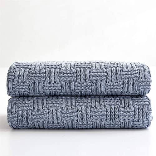 Grey Blue Cotton Knit Throw Blanket For Couch Sofa Bed - Home Decorative Soft Cozy Sweater Woven Fall Cable Knitted Blankets - Blue Gray 2.3 Pounds 50 X 60 Inch #TOP6