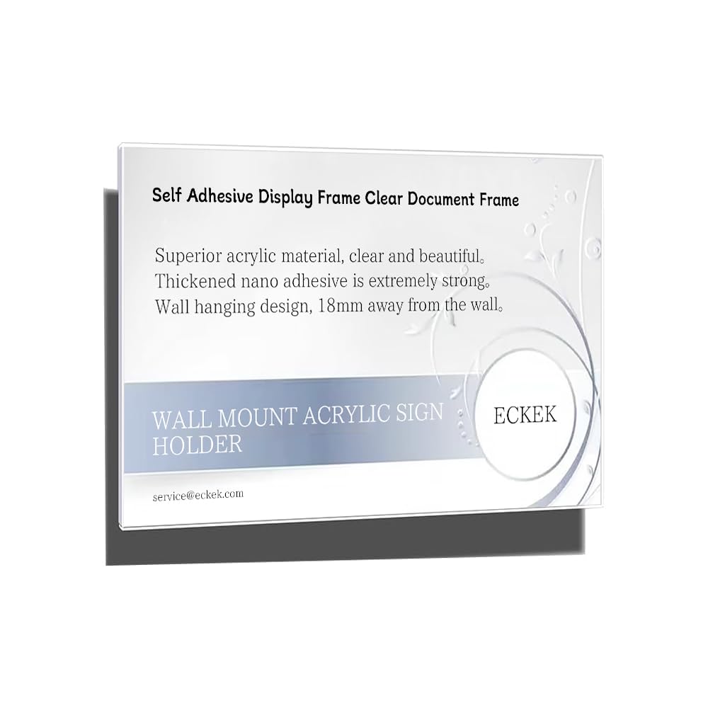 ECKEK Wall Mount Acrylic Sign Holder Self Adhesive Clear Document Picture Display Frame for Office, Store, School, Home, Wall Picture Frame (Horizontal A4 210×297mm/8.27×11.69inches)