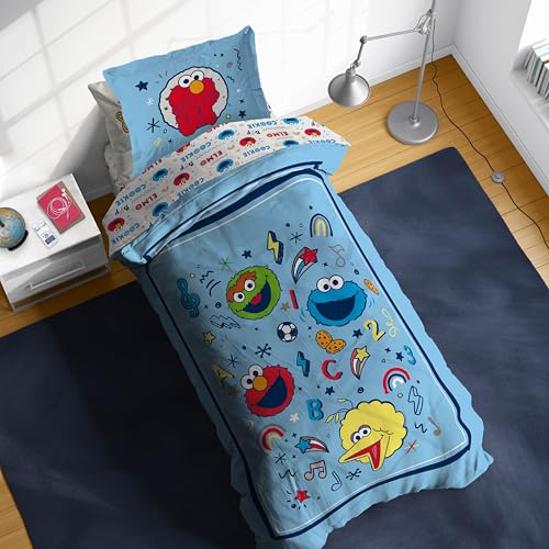 Sesame Street Twin Comforter Set - 5 Piece Kids Bedding Includes Comforter Sheets & Pillow Cover Super Soft Microfiber Bed Set with Elmo Cookie Monster and Big Bird