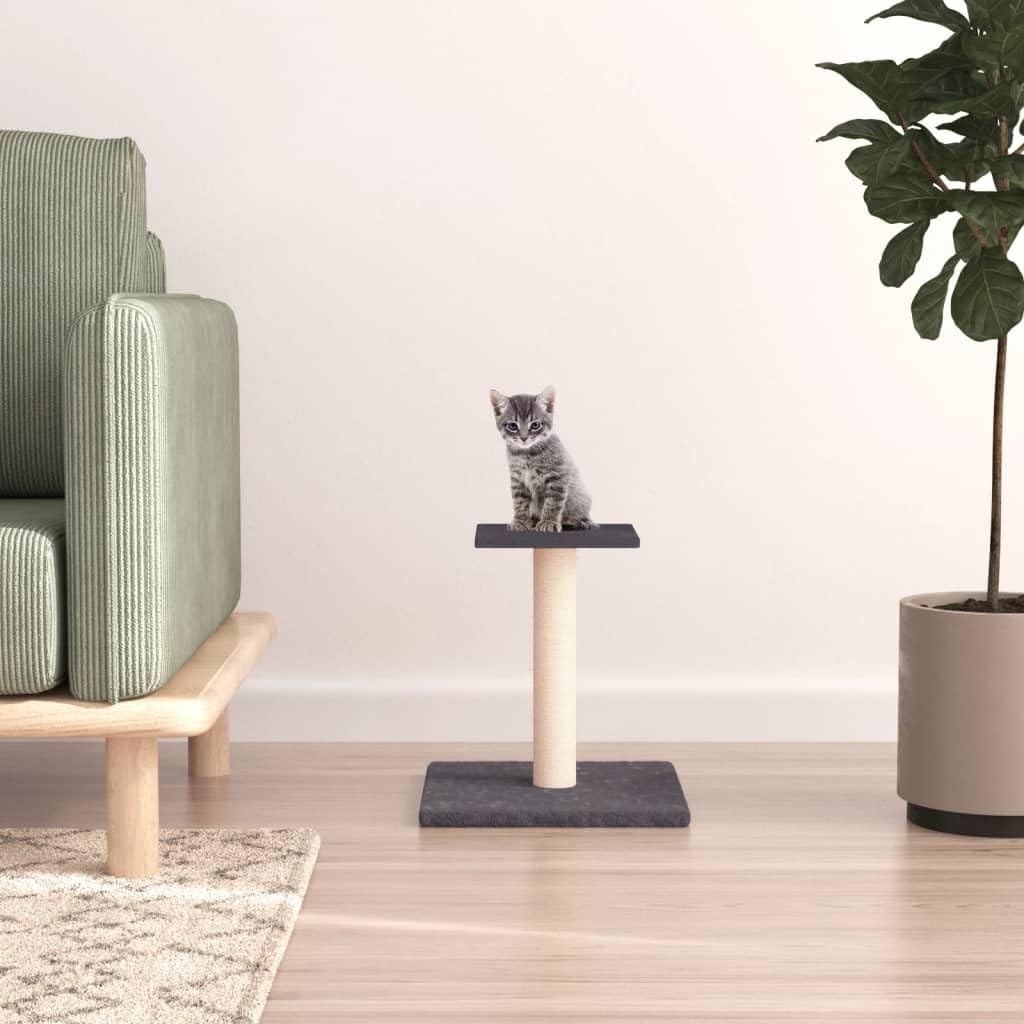 Arbre à Chat Gris foncé avec Plate-Forme 38 cm, Poteau en sisal Naturel, Meuble griffoir pour Grimper, Jouer, Dormir et se Reposer, Maison pour Chat intérieur Salon