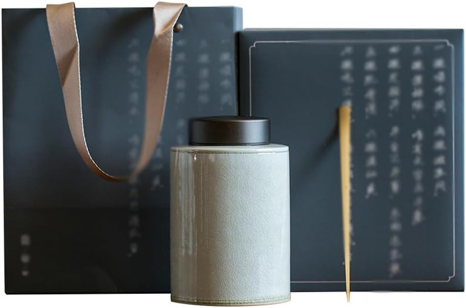 SONGCHAO Sugar Jar Plant Ash Tea Cans, Green and Black, Metal Lid Tea Canister