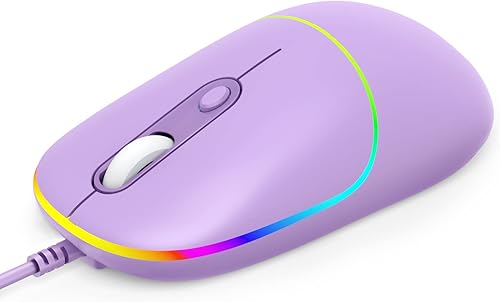 FENISIO Mouse con cable, mouse USB retroiluminado ultra silencioso con cable con 6400 DPI, mouse ergonómico con cable LED para PC, laptop,